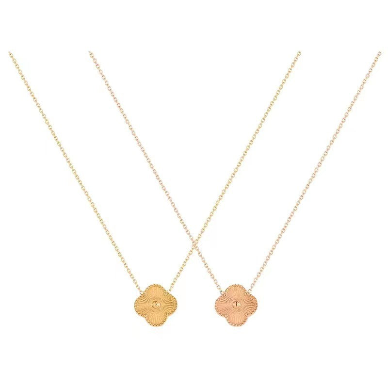 Double-Sided Embossed Four Leaf Clover Necklace