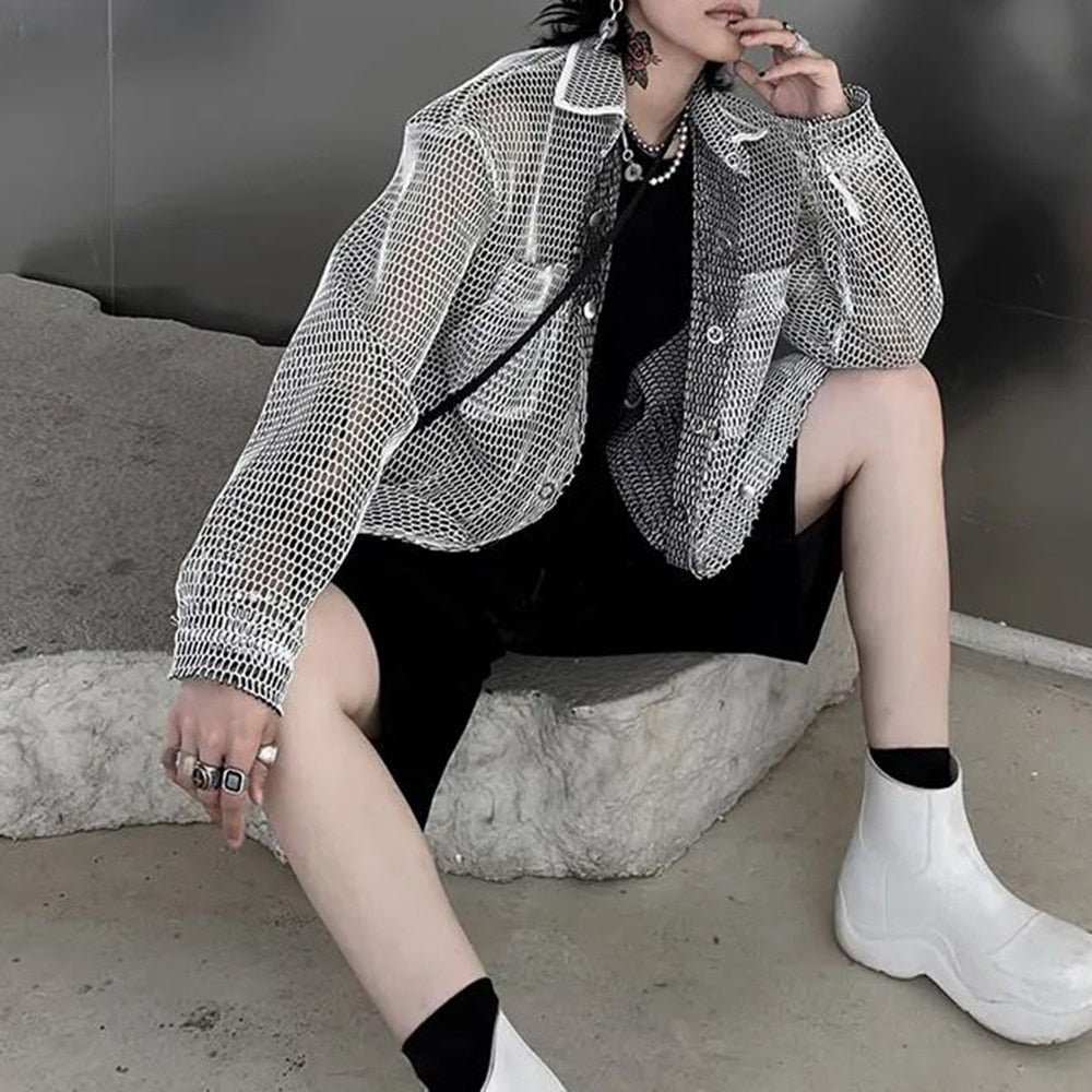 Oversized Mesh Shirt - Multiple Color Fashion Button Up