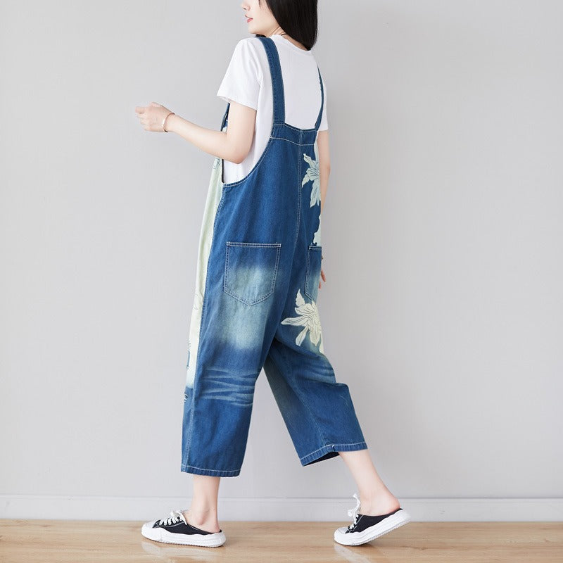 Asymmetric Cropped Wide Leg Washed Overalls