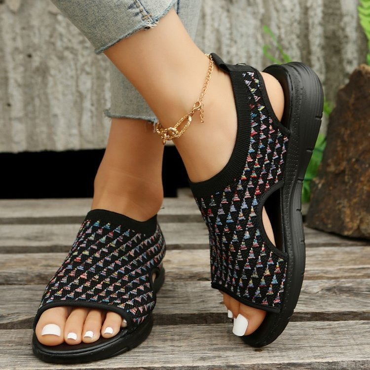 Women's Casual Sports Sandals - Breathable, Woven, And Thick Sole