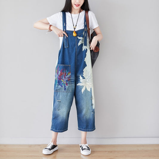 Asymmetric Cropped Wide Leg Washed Overalls