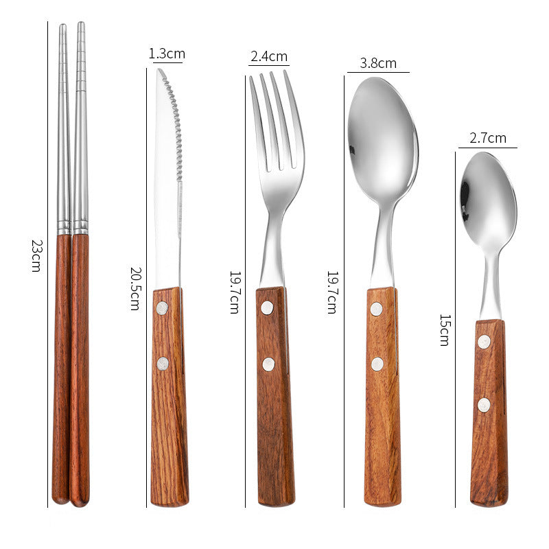 Rosewood & Stainless Steel Tableware Set - Knife, Fork, Spoon, Chopstic