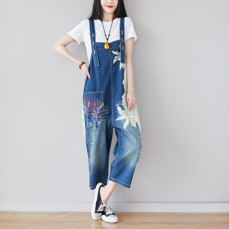 Asymmetric Cropped Wide Leg Washed Overalls