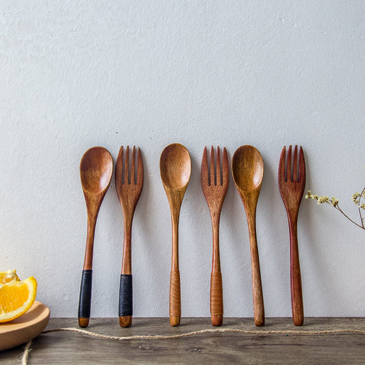 Japanese Nanmu Winding Spoon and Fork Set