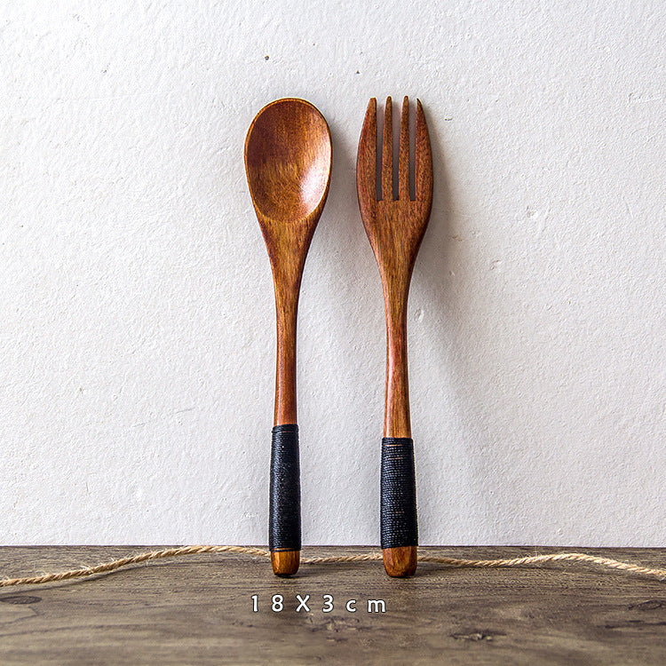 Japanese Nanmu Winding Spoon and Fork Set