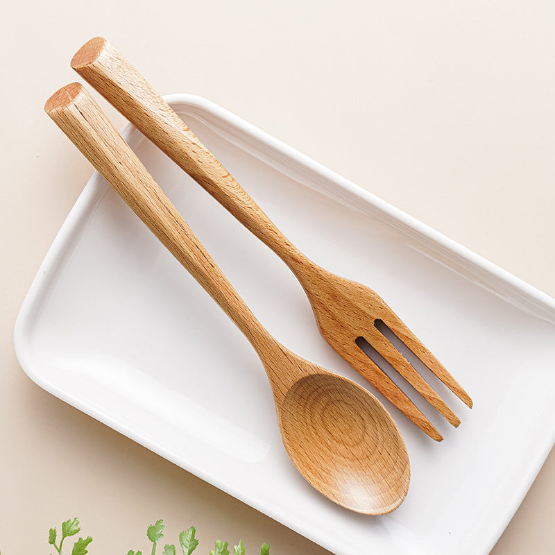 Wooden Tableware - Three Piece Set Of Solid Natural Wood