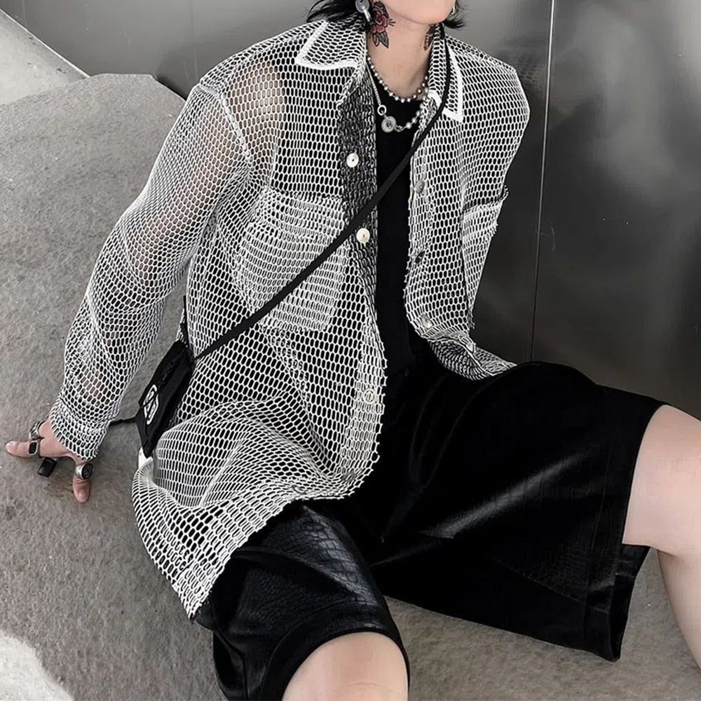 Oversized Mesh Shirt - Multiple Color Fashion Button Up