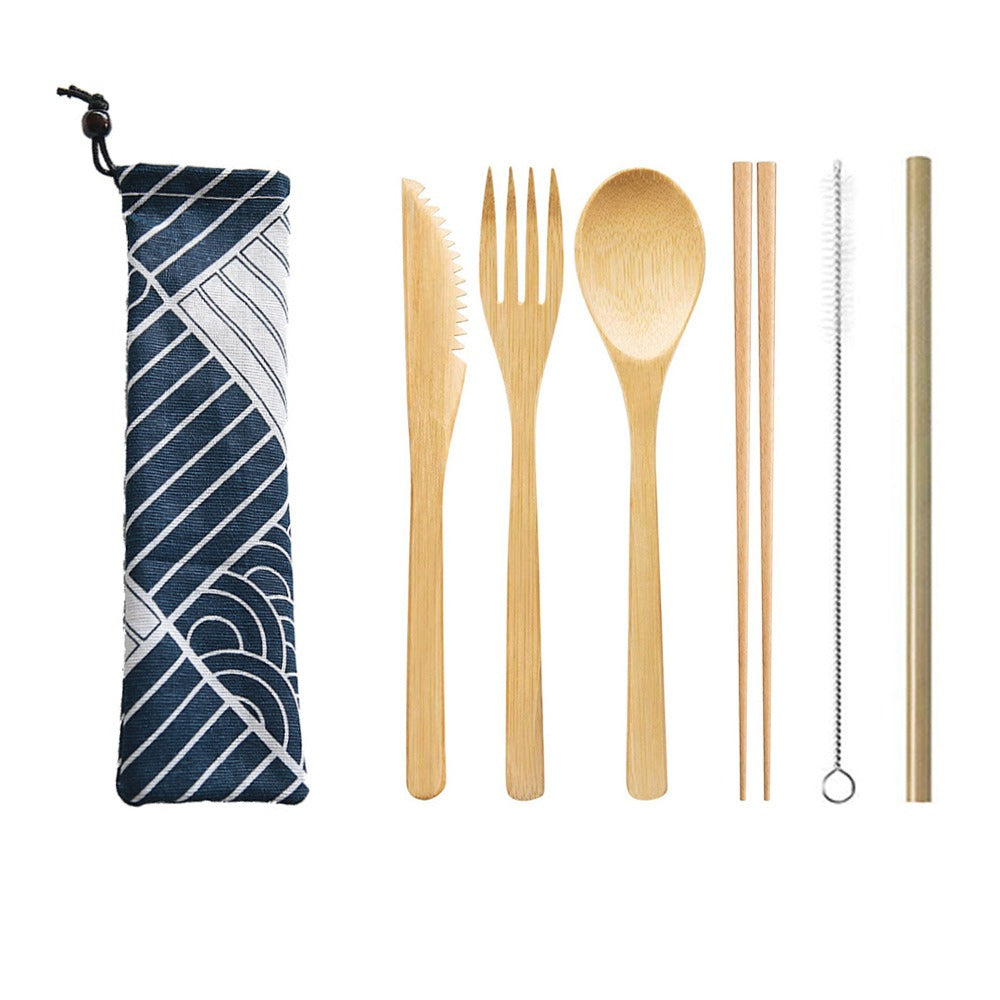 Bamboo Japanese Tableware Set and Environmentally Friendly Cloth Bag