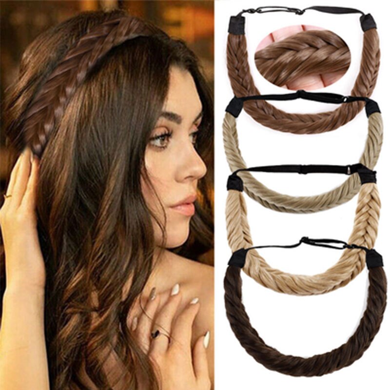 16 Inch Synthetic Wig - Woven Fishbone Hairband