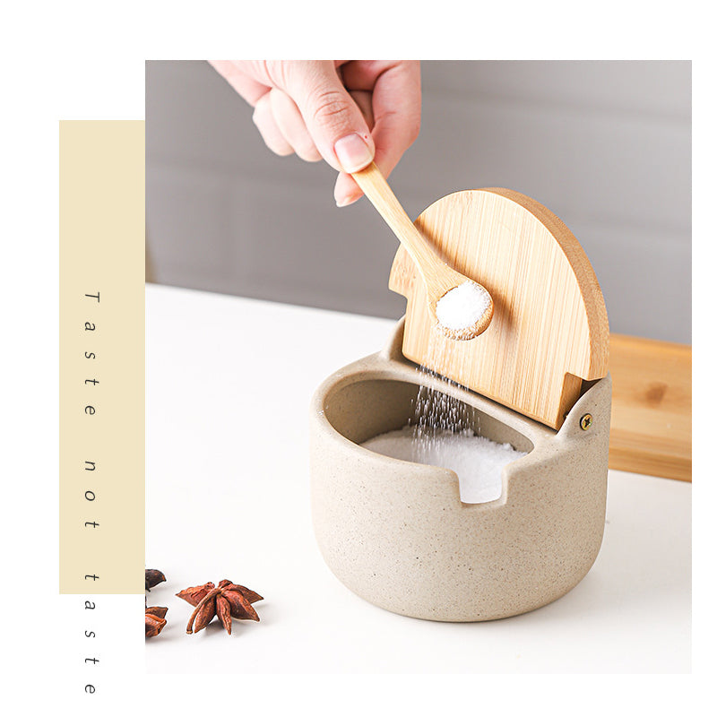 Japanese Ceramic Bamboo and Wood Seasoning Jar