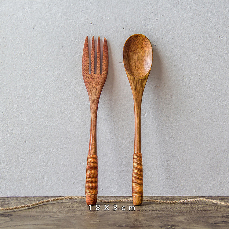 Japanese Nanmu Winding Spoon and Fork Set