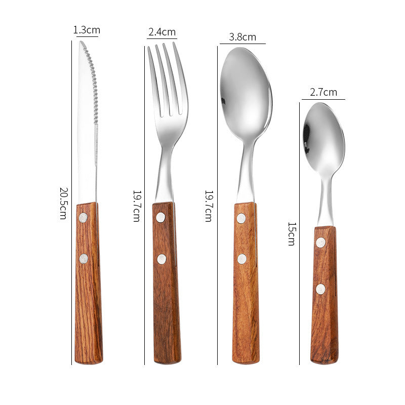 Rosewood & Stainless Steel Tableware Set - Knife, Fork, Spoon, Chopstic