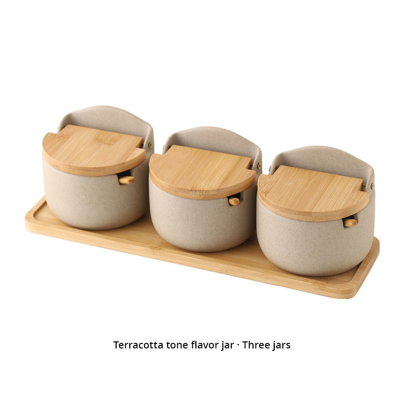 Japanese Ceramic Bamboo and Wood Seasoning Jar