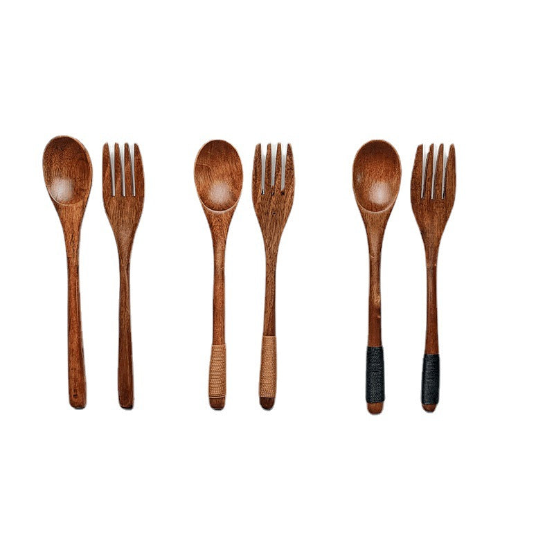 Japanese Nanmu Winding Spoon and Fork Set