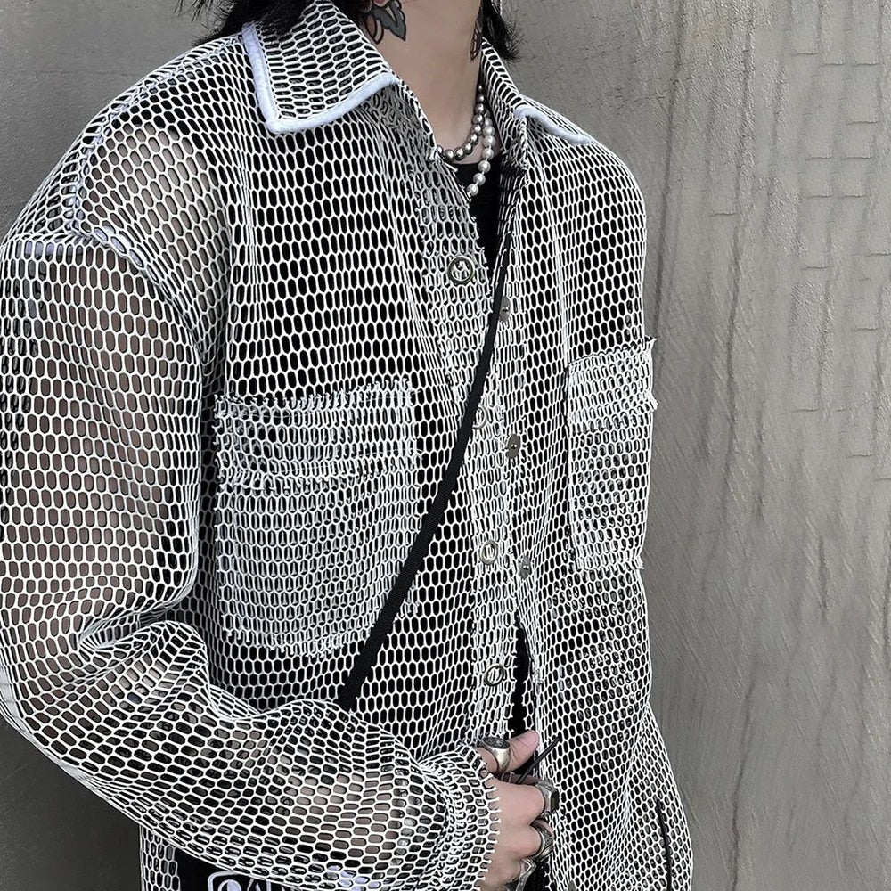 Oversized Mesh Shirt - Multiple Color Fashion Button Up