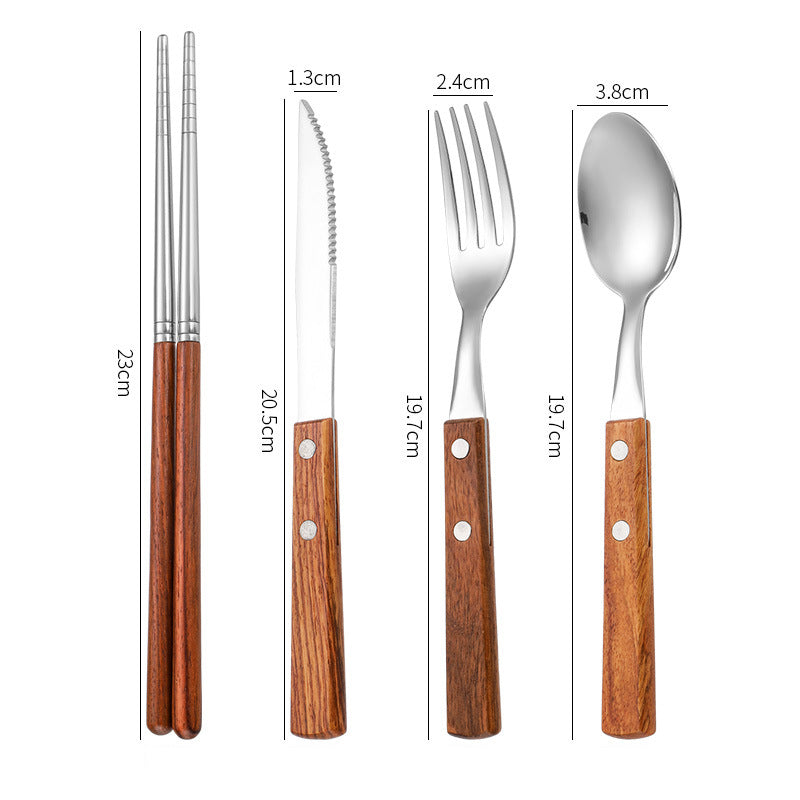 Rosewood & Stainless Steel Tableware Set - Knife, Fork, Spoon, Chopstic