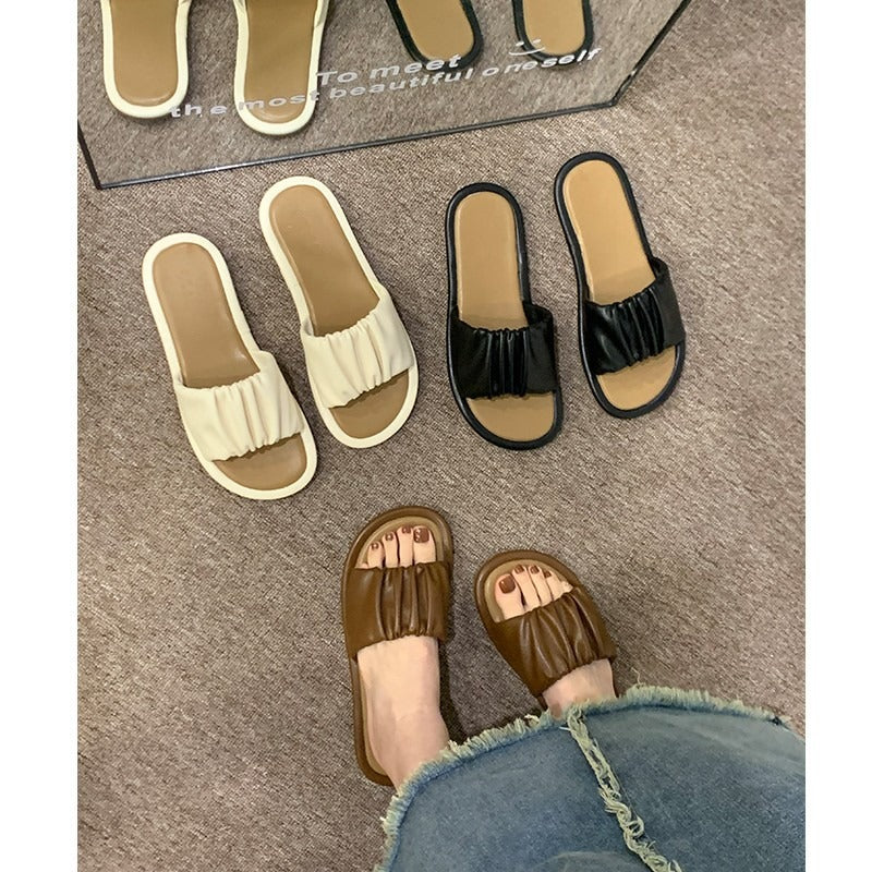 Pleated Flat Bottom Soft Sole Slippers