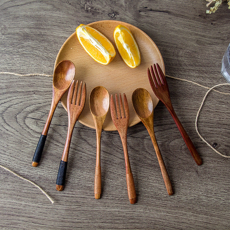 Japanese Nanmu Winding Spoon and Fork Set