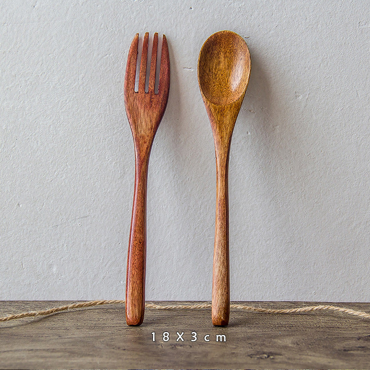 Japanese Nanmu Winding Spoon and Fork Set