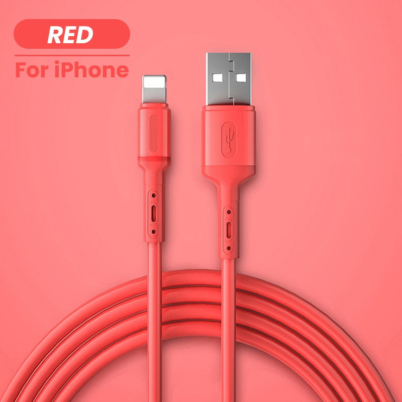 USB Cable For iPhone 12 11 Pro Max X XR XS 8 7 6 6s 5 5s Fast Data Charging Charger USB Wire Cord Liquid Silicone Cable 1/1.5/2M